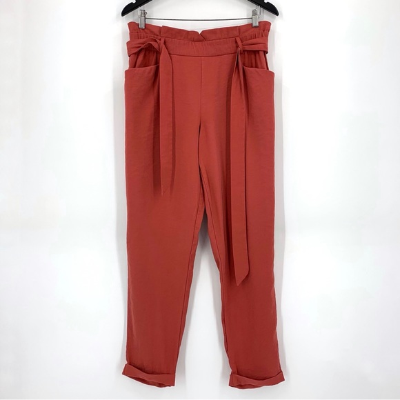 Zara trf Collection Tomato Red High Rise Paper Bag Waisted Ankle Pants, Large - Picture 7 of 15